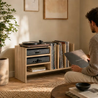 Meuble pour platine et disques vinyles couleur bois clair