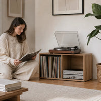 Meuble pour platine et disques vinyles couleur chêne artisanal