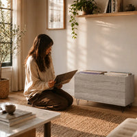 Meuble pour vinyles en bois couleur gris
