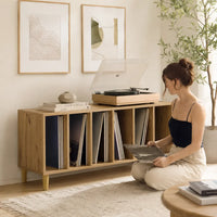 Meuble Vinyle pour Platine Chêne Artisanal 100 cm Pieds Bois | Orlan