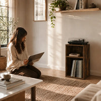 Meuble rangement vinyles et platine en bois