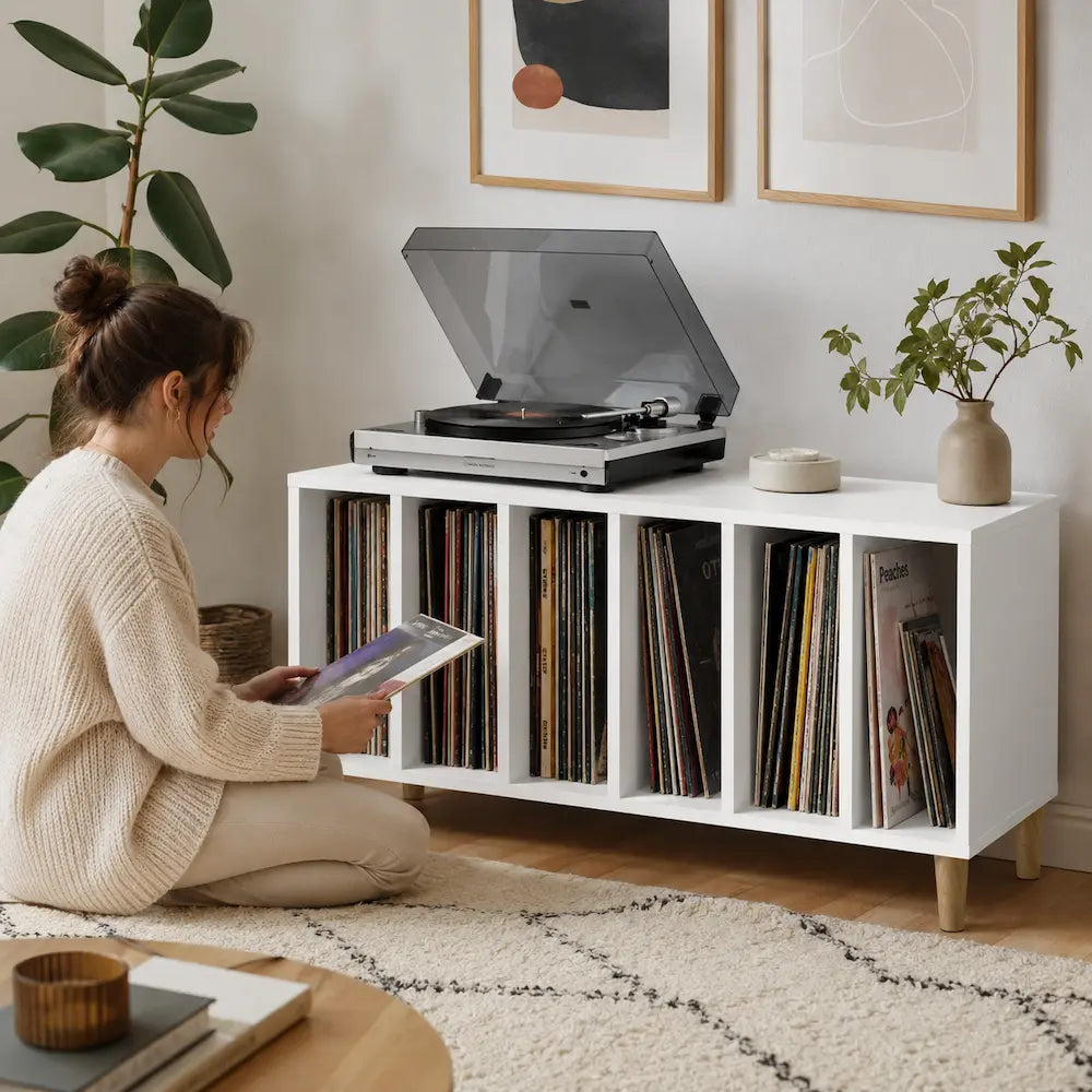 Meuble vinyle bois blanc salon Image