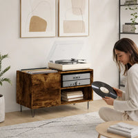 Meuble pour platine et disques vinyles couleur chêne fumé