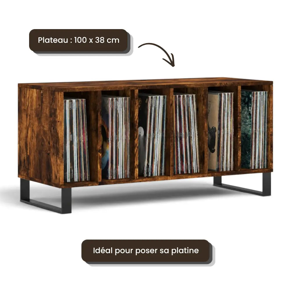 Meuble Vinyle pour Platine Chêne Fumé 100 cm | Nedoa