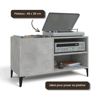 Meuble Vinyle pour Platine Gris Béton 84,5 cm | Cimen