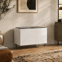 Bac de rangement pour disques vinyles en bois couleur blanc brillant