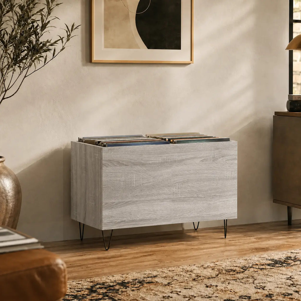 Meuble de rangement en bois pour disques vinyles couleur gris
