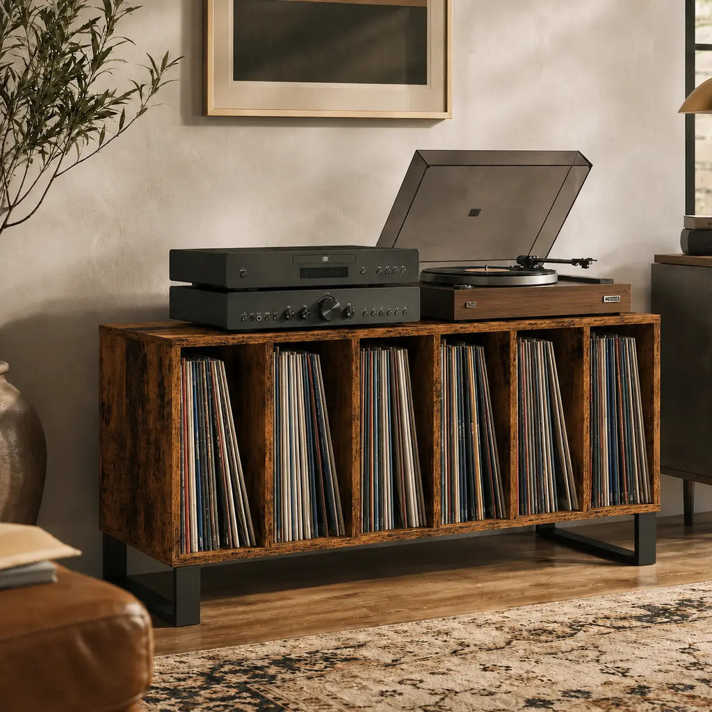 Meuble vinyle pour platine couleur bois foncé