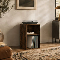Meuble pour vinyles et platine en bois couleur foncé