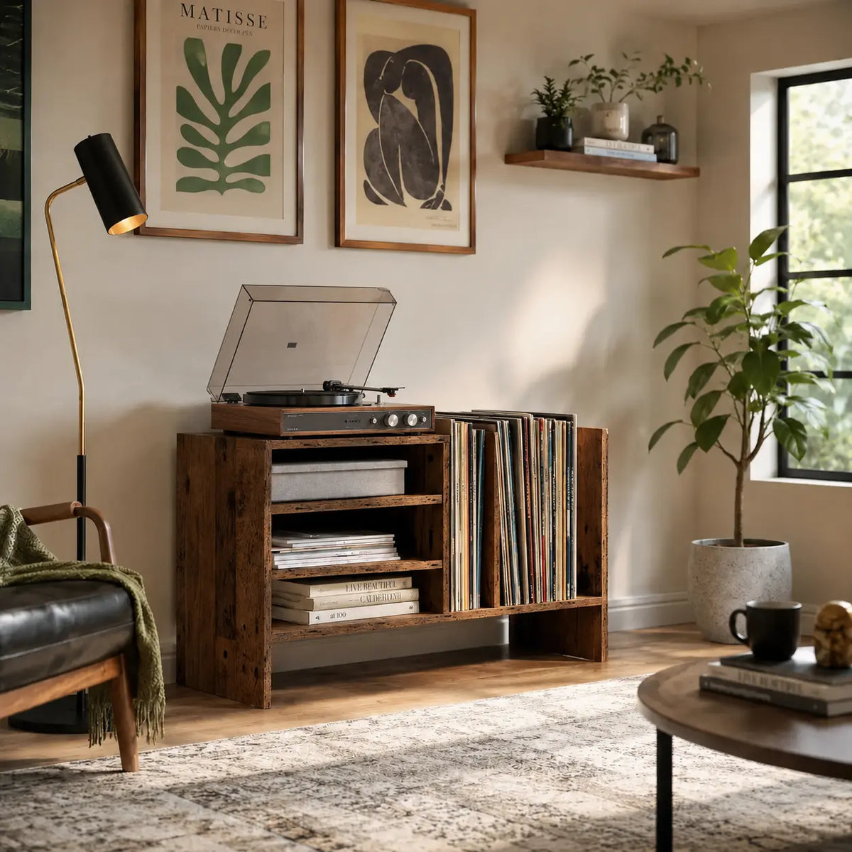 meuble vinyle en bois couleur ancien