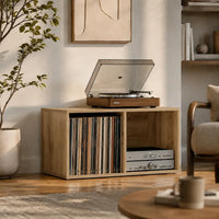 meuble pour disques vinyles et platine en bois couleur chêne