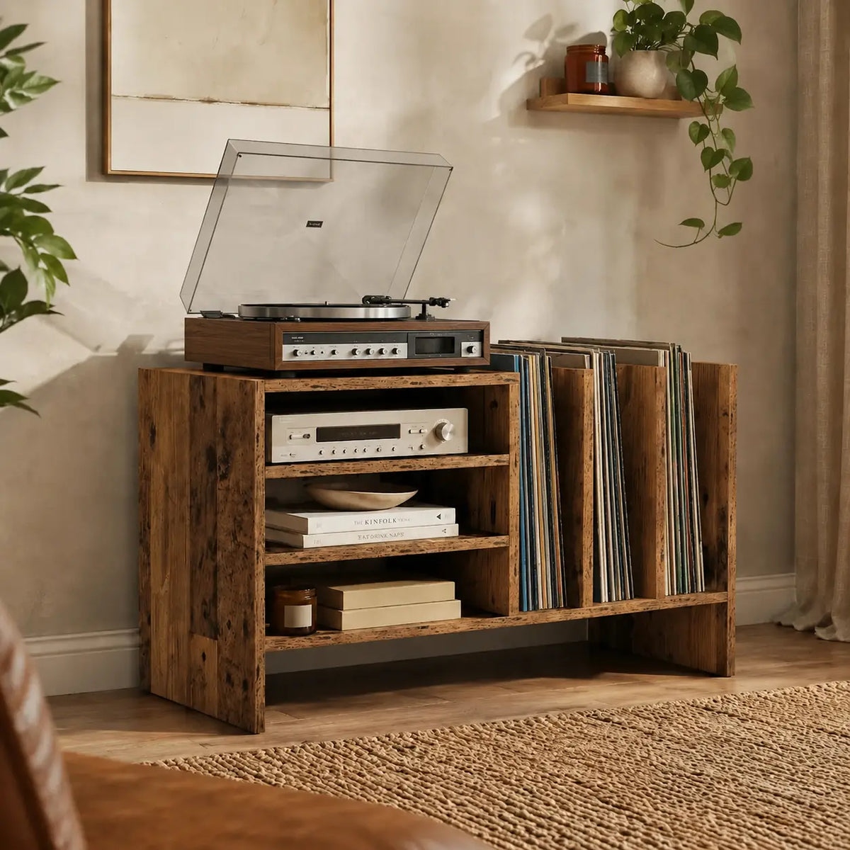 meuble pour vinyles finition bois ancien