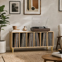 Meuble en bois pour disques vinyles et platine couleur chêne