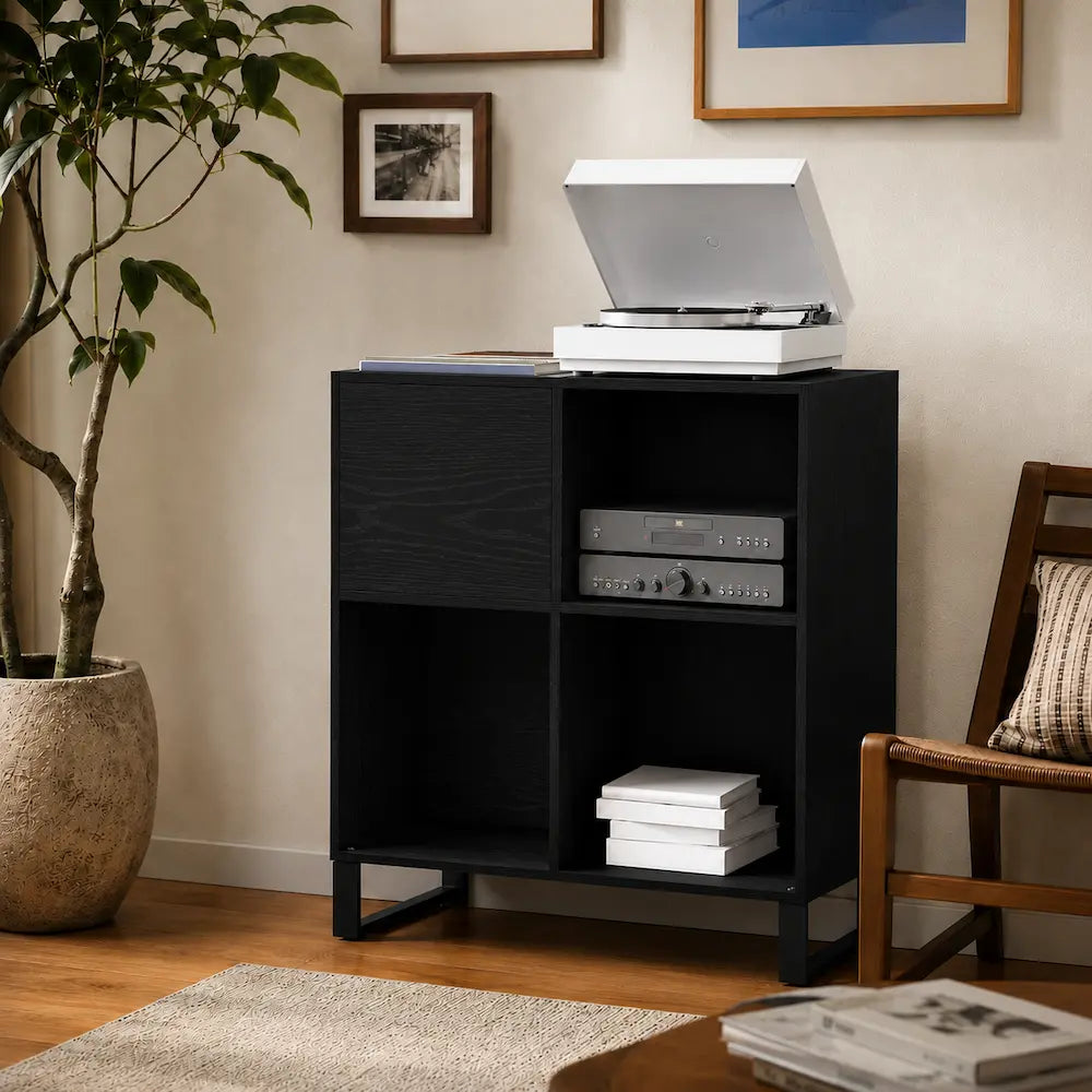 Meuble Vinyle pour Platine Chêne Noir Vertical 85 cm | Verto