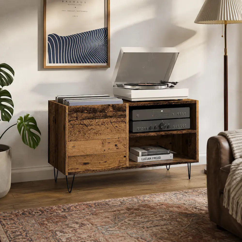Meuble vinyle salon couleur bois foncé Image