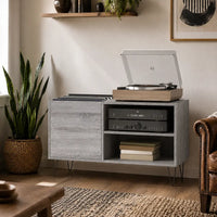 Meuble pour platine et vinyles couleur gris en bois
