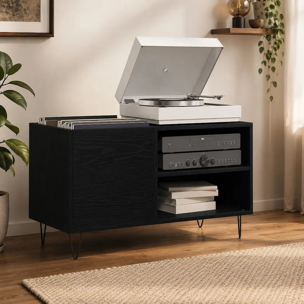 Meuble Vinyle pour Platine Chêne Noir 84,5 cm | Nero