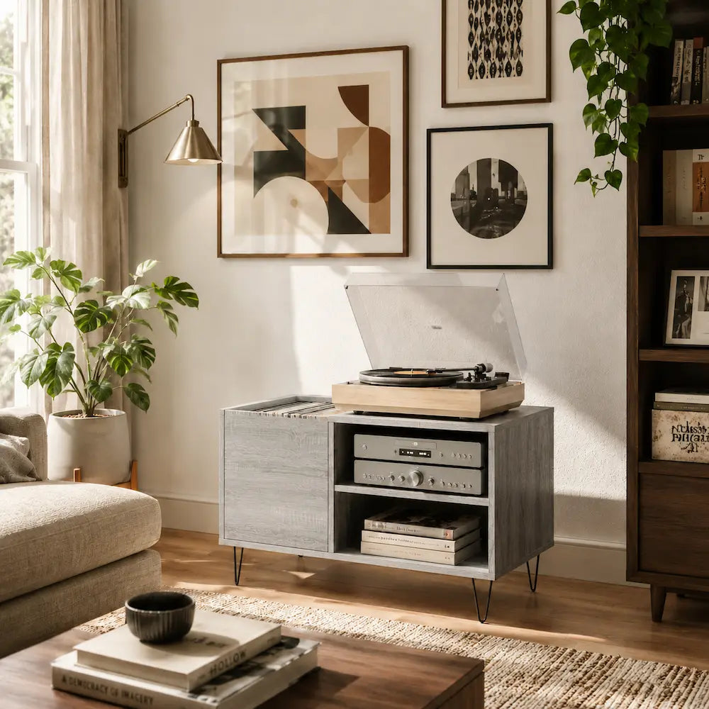 Meuble Vinyle pour Platine Gris Sonoma 85 cm | Miva