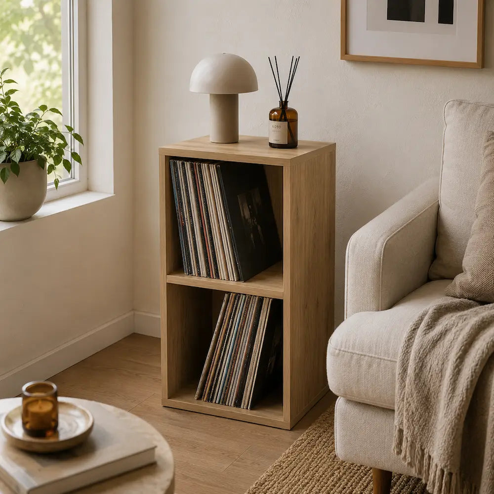Meuble Vinyle pour Platine Chêne Artisanal 69,5 cm | Kavro