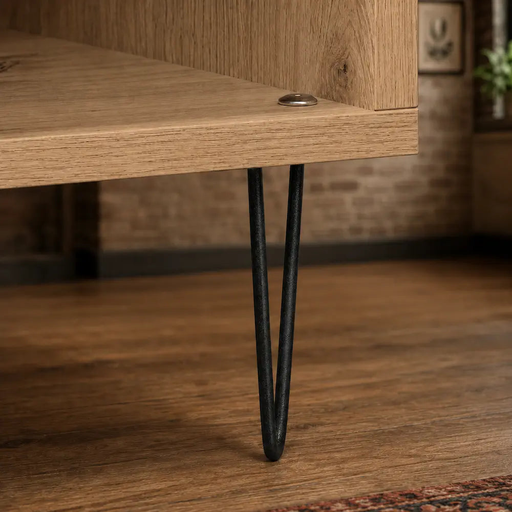 Meuble Vinyle pour Platine Chêne Artisanal 100 cm Pieds Métal | Metra