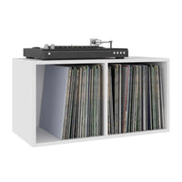 meuble vinyle en bois blanc aux dimensions 71 x 34 x 36 cm sur fond blanc