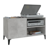 meuble vinyle en bois couleur gris béton de dimension 84,5 x 38 x 48 cm sur fond blanc