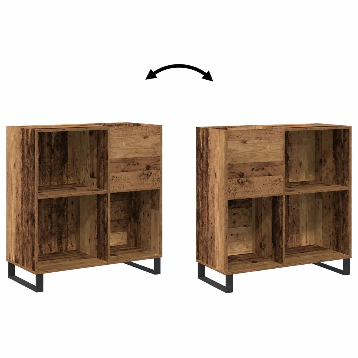 meuble vinyle en chêne artisanal avec dimensions 84,5 x 38 x 89cm position droite ou gauche