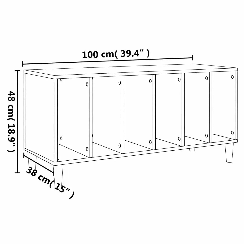 dimensions de meuble vinyle en chêne marron aux dimensions 100x38x48 cm sur fond blanc