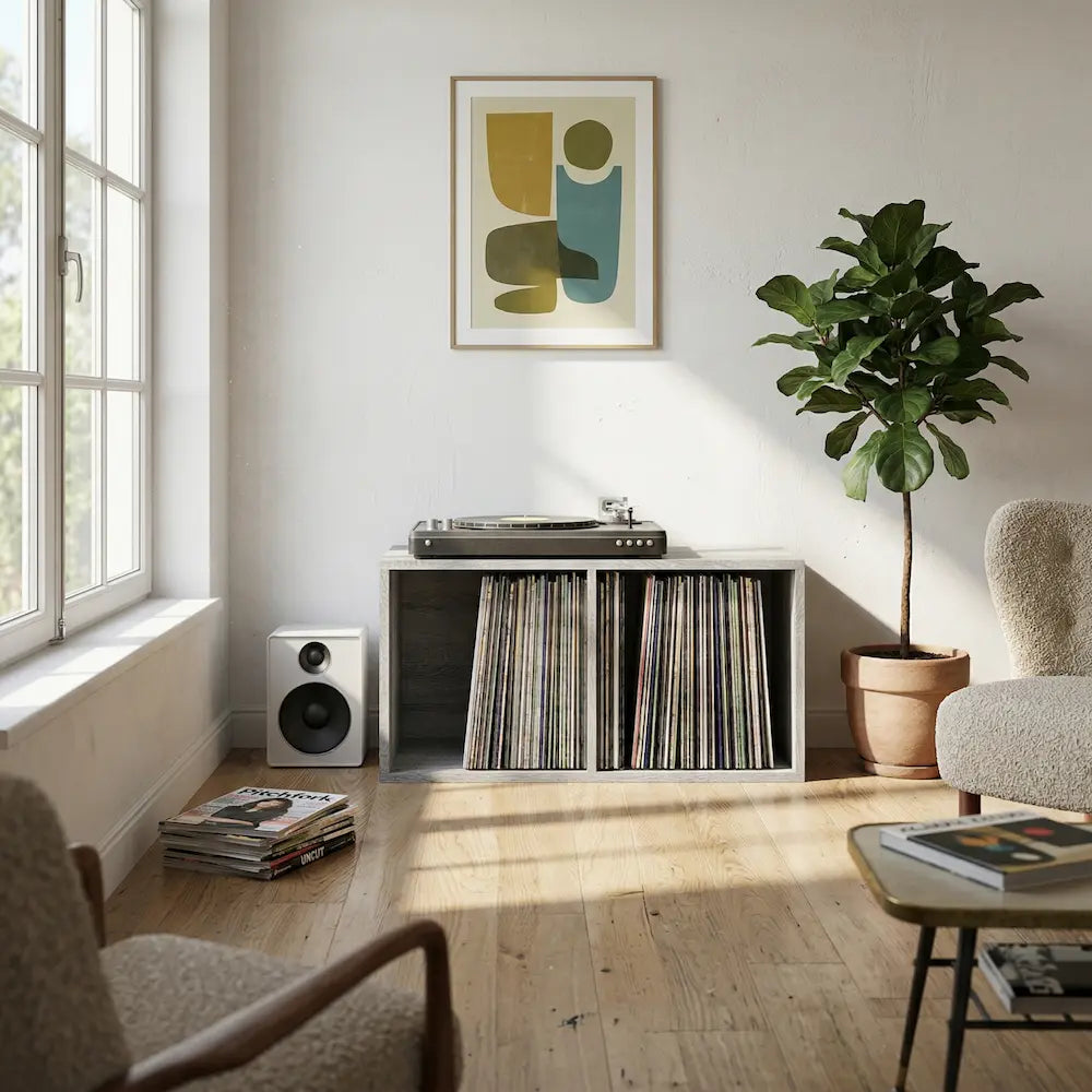 meuble vinyle gris salon moderne vintage Image