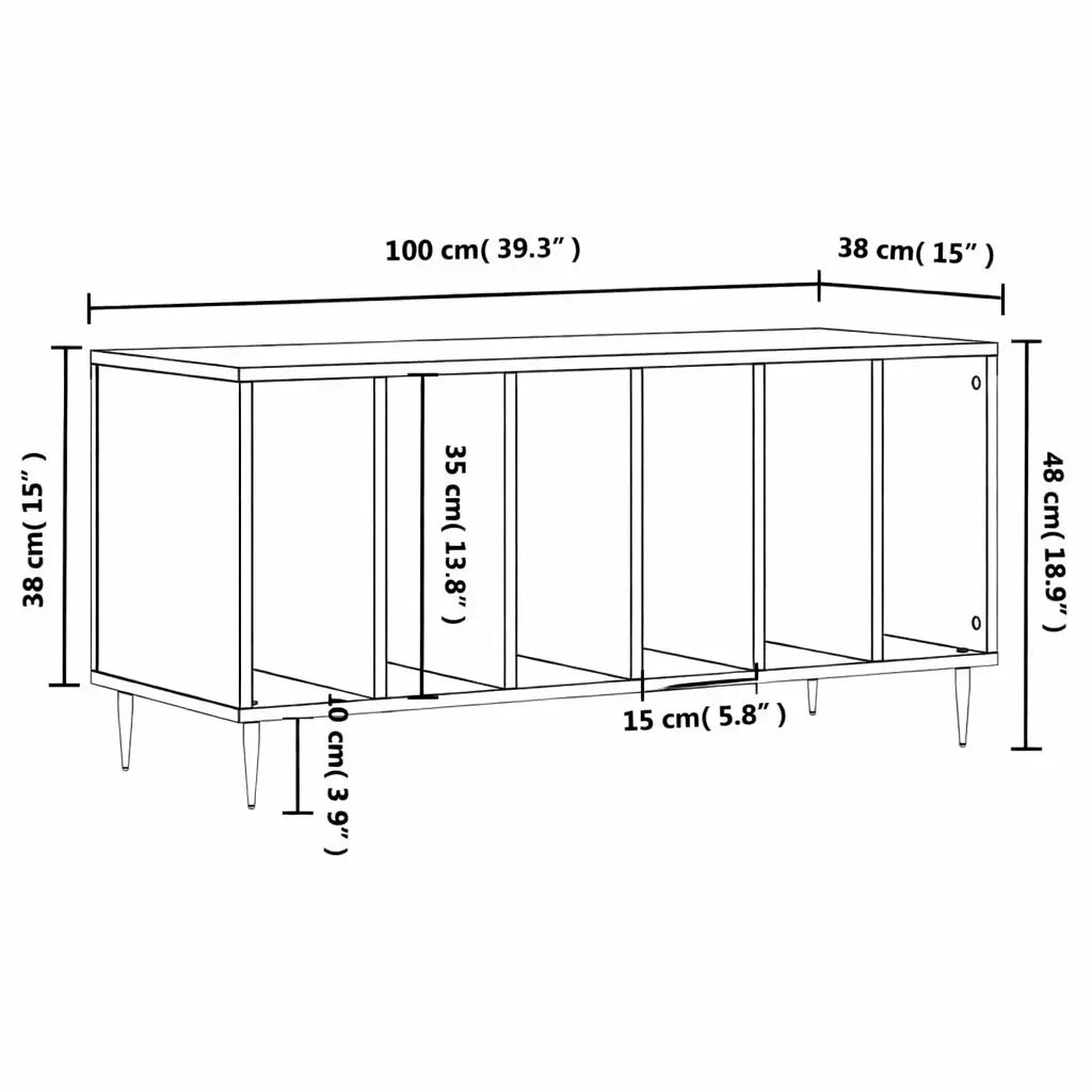 dimensions de meuble vinyle noir en bois aux dimensions 100 x 38 x 48 cm