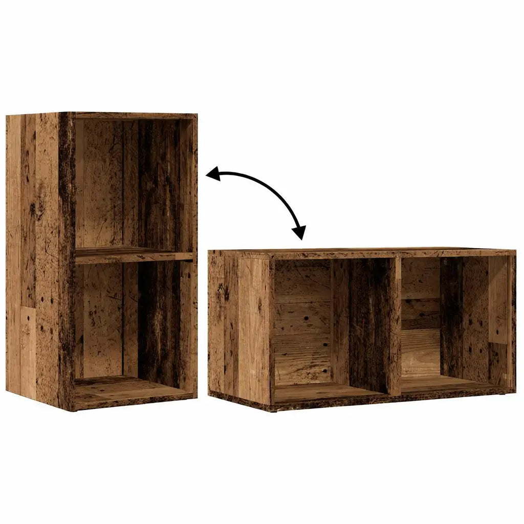 meuble vinyle horizontal ou vertical en vieux bois de dimension 69,5x34x36 cm sur fond blanc