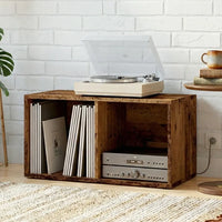 meuble vinyle en vieux bois de dimension 69,5x34x36 cm dans salon
