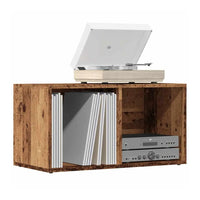 meuble vinyle en vieux bois de dimension 69,5x34x36 cm sur fond blanc