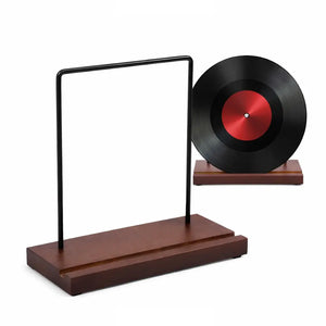 rangement présentoir pour disque vinyle en bois et métal de couleur marron foncé